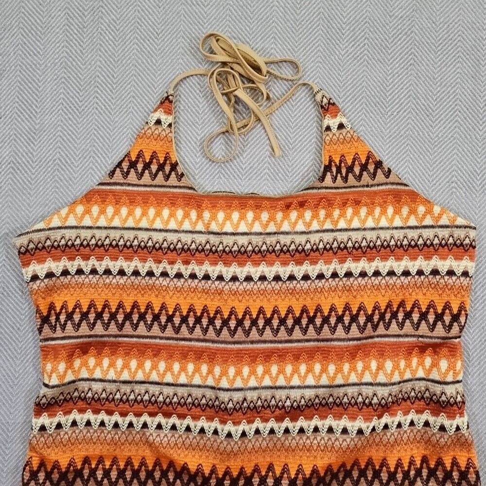 Resortwear Crochet Midi Dress 4XL Bodycon Zig-Zag Boho Chic Modern Halter Orange - Picture 8 of 16